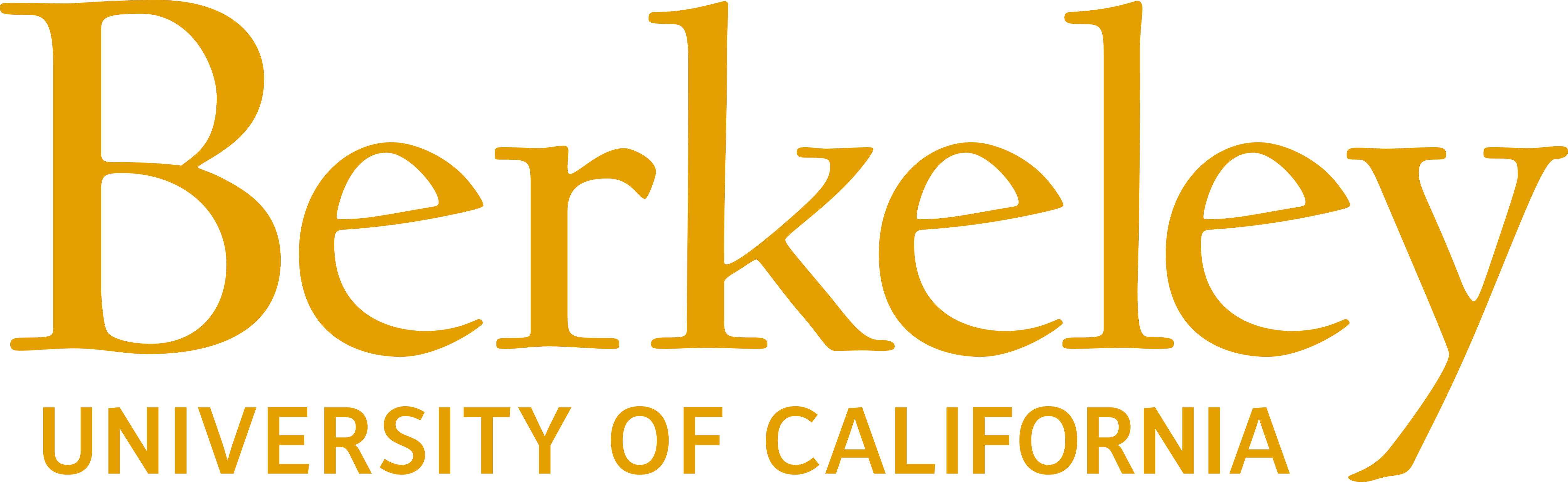 Berkeley University of California text logo in gold color on transparent background.