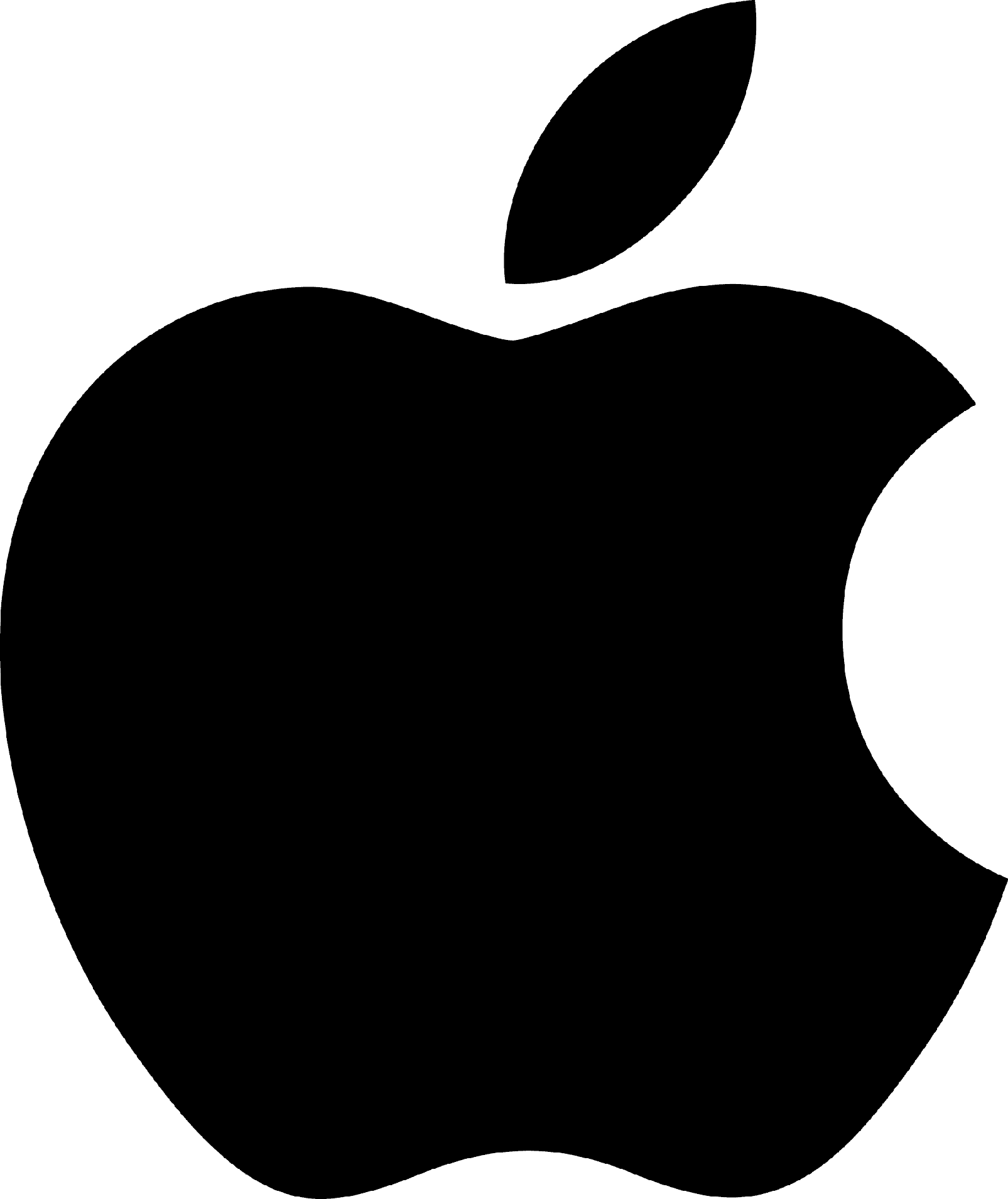 Black silhouette of the Apple Inc. logo, an apple with a bite on the right side and a leaf on top.