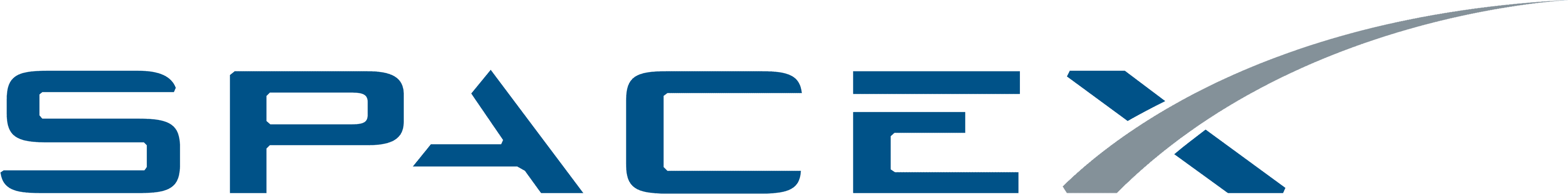 SpaceX logo with stylized letter X featuring a gray swoosh above dark blue text.
