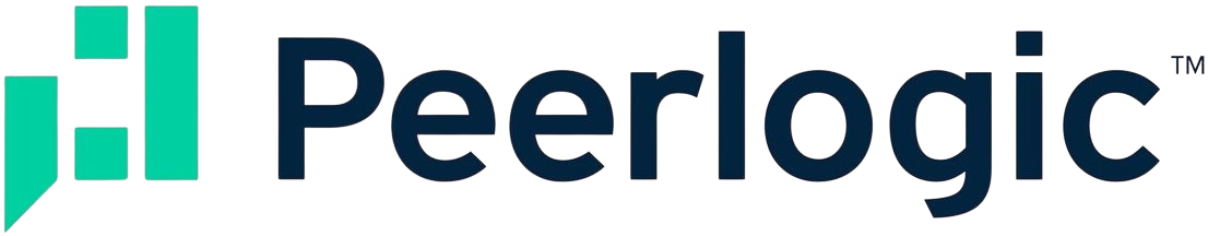 Peerlogic company logo with dark blue text and a green geometric symbol on the left.
