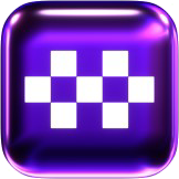 Purple square button with white checkerboard pattern in the center.