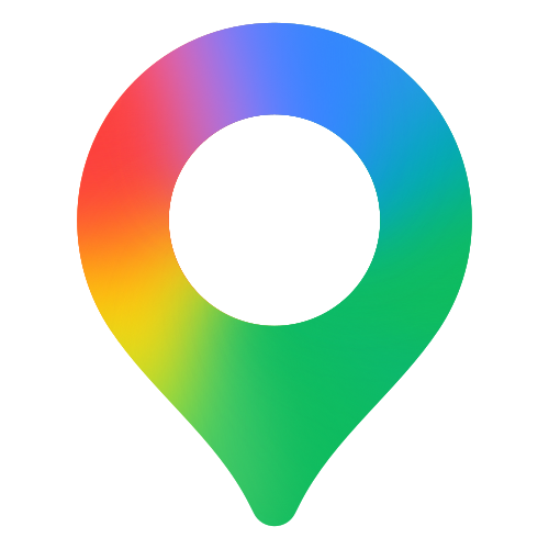 Colorful map location pin icon with a gradient from red to blue to green.