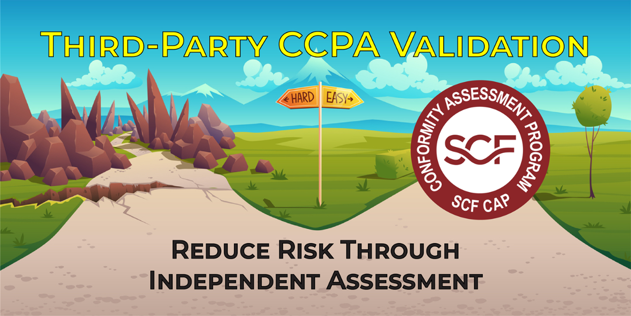Illustrated banner showing third-party CCPA validation and independent cybersecurity assessment