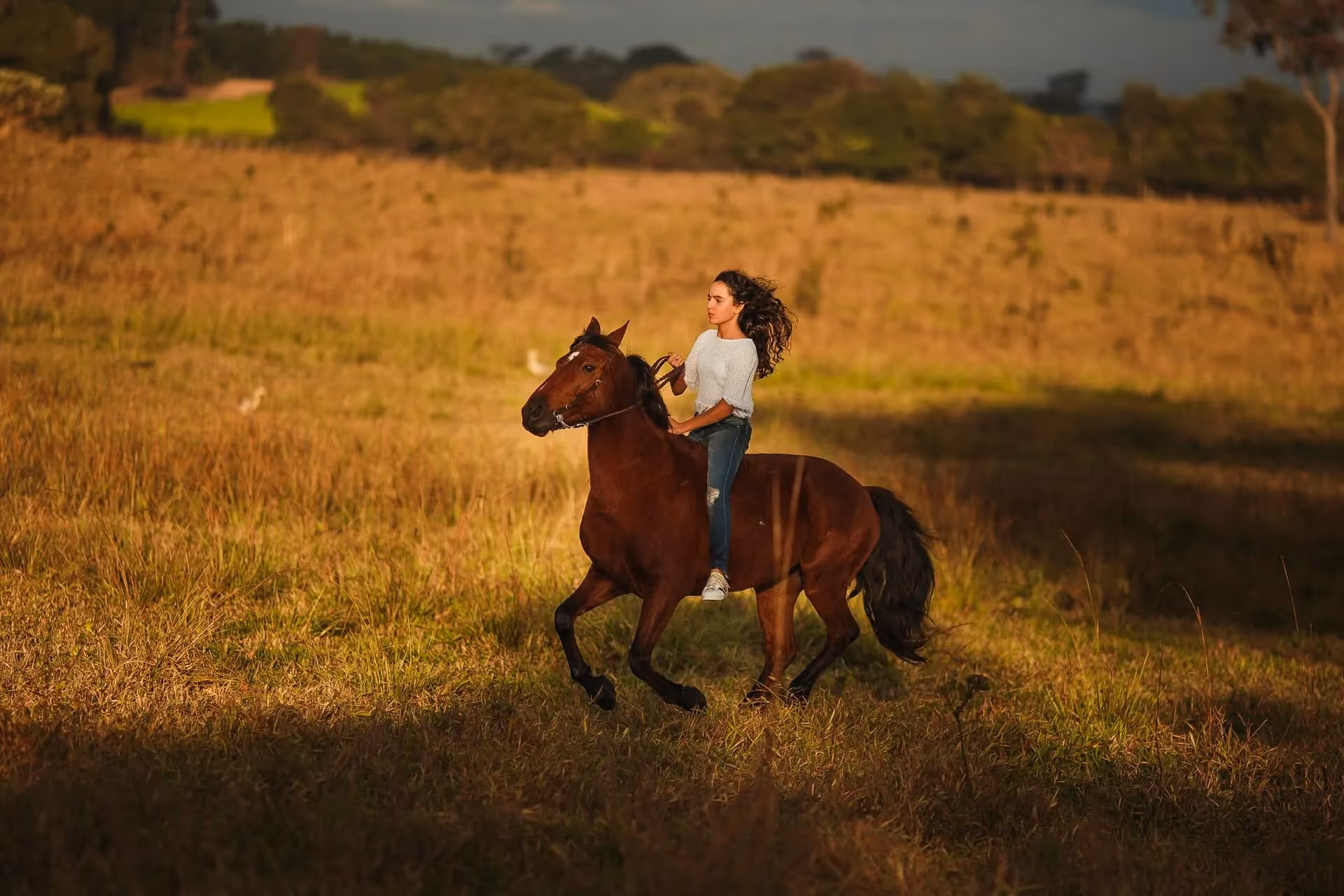 Girl running on horse