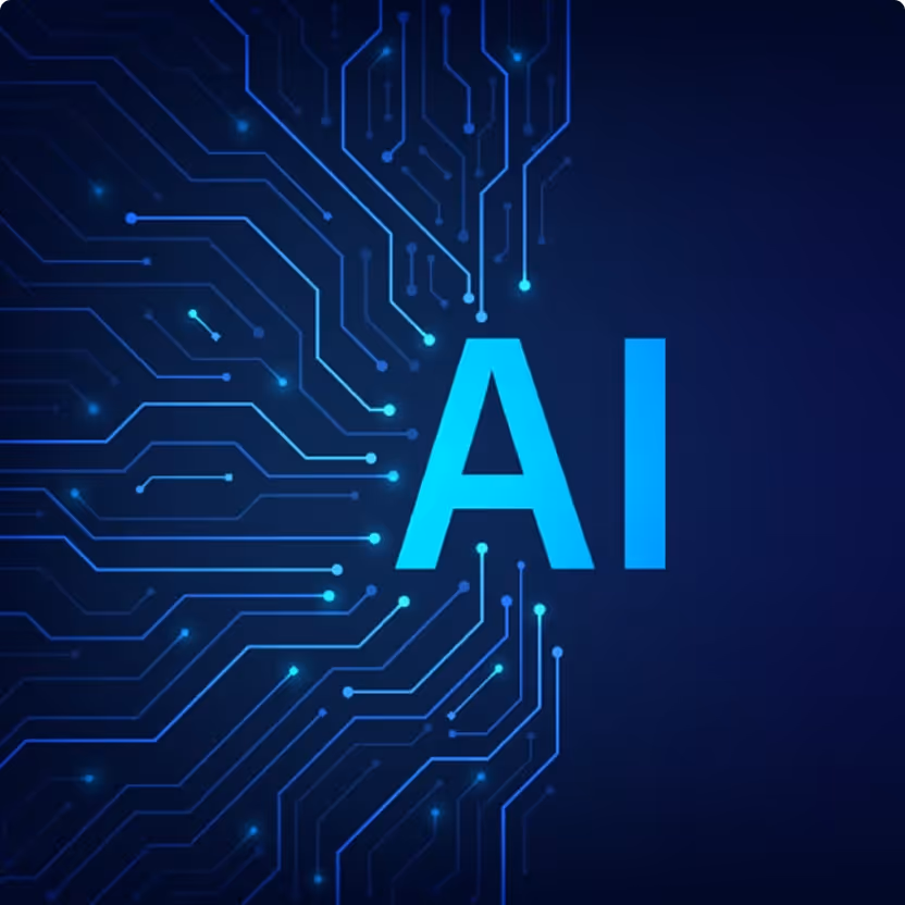 AI Schriftzug auf Leiterplatten-Hintergrund, Symbolbild künstliche Intelligenz