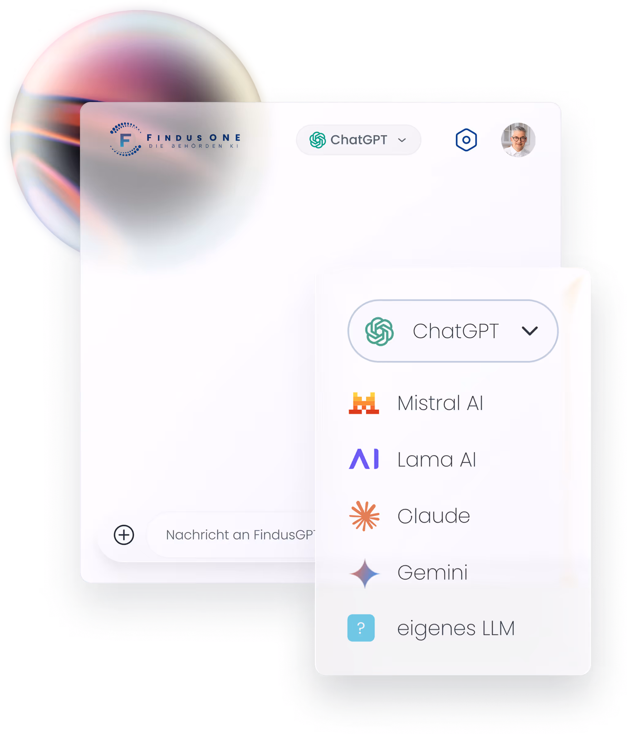 Screenshot der Findus GPT Chat-Oberfläche, KI-Assistent für Support und Informationen