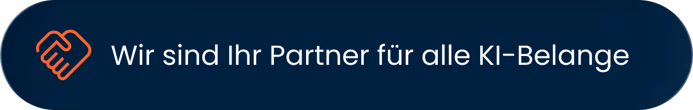 Icon-Badge mit Text Wir sind Ihr Partner für alle KI-Belange, Full-Service KI-Angebot