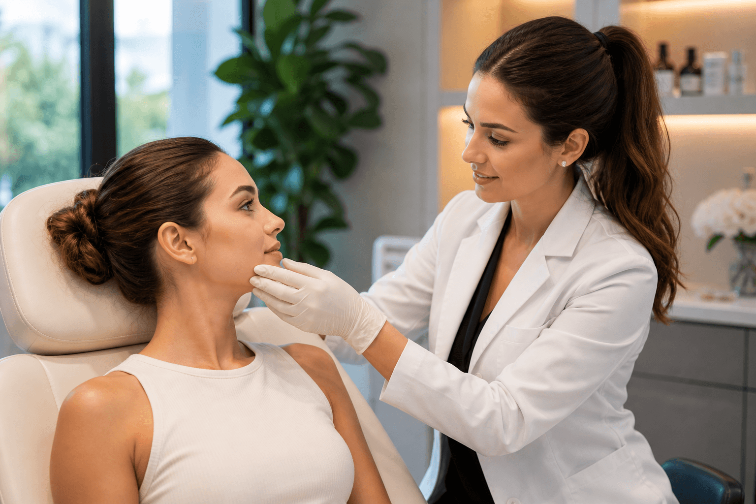 Woman receiving a professional facial treatment at a med spa in Bethesda Maryland