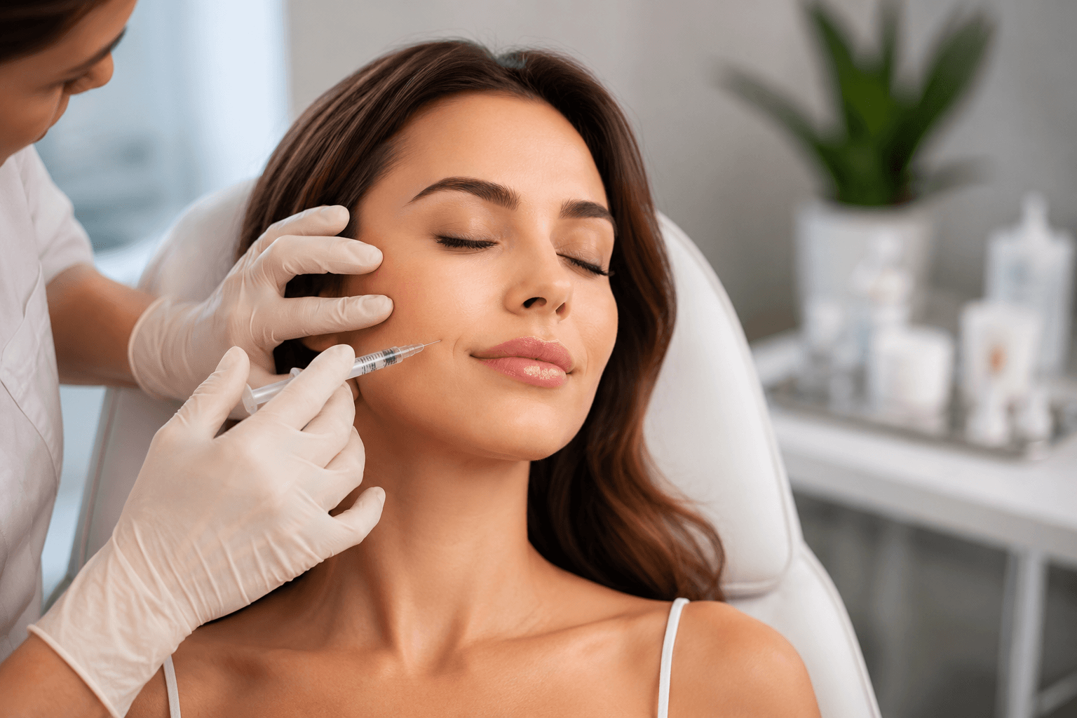Provider performing facial fillers treatment in Bethesda Maryland to restore volume and smooth facial lines