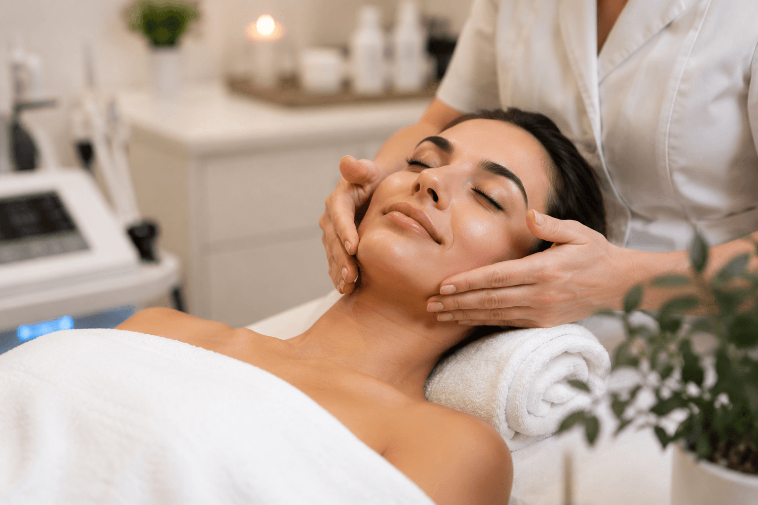 esthetician performing a customized facial treatment for glowing skin in Bethesda, Maryland