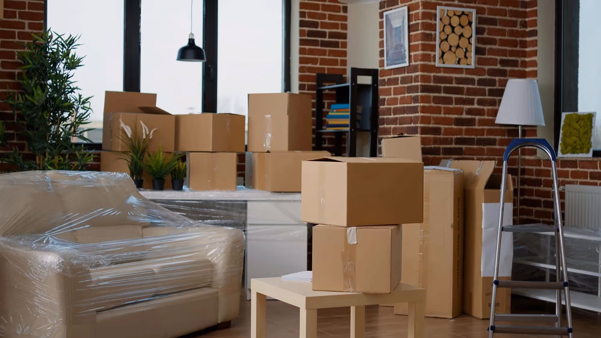 Piles of boxes during a house move