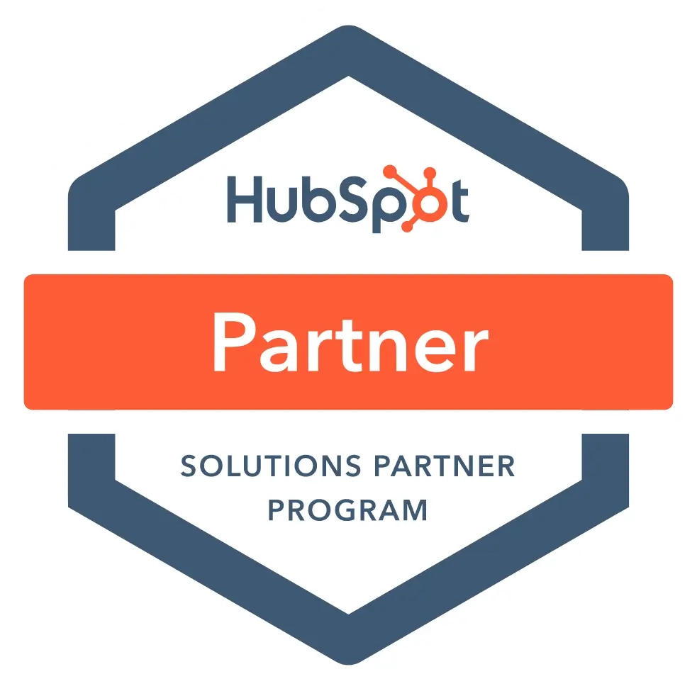 HubSpot Solutions Partner Program badge with the word Partner in an orange banner.