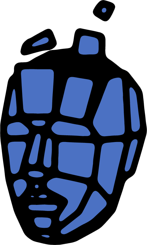 Abstract blue and black puzzle piece pattern shaped like a grenade.