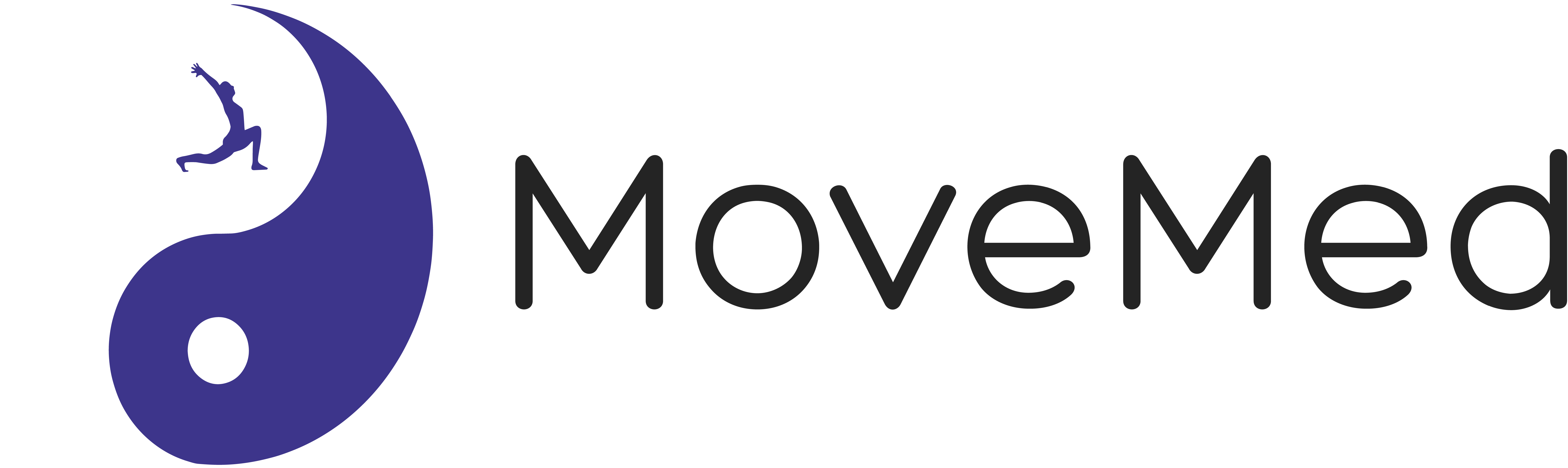 MoveMed logo featuring a yin-yang symbol with a person in a yoga pose in the white section and dark circular shapes, alongside the text 'MoveMed'.