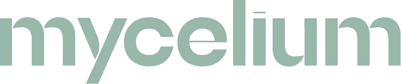 The word 'mycelium' in lowercase light green letters on a black background.