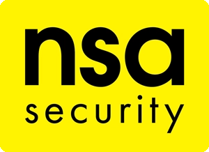 NSA Security logo with black text on a yellow background.