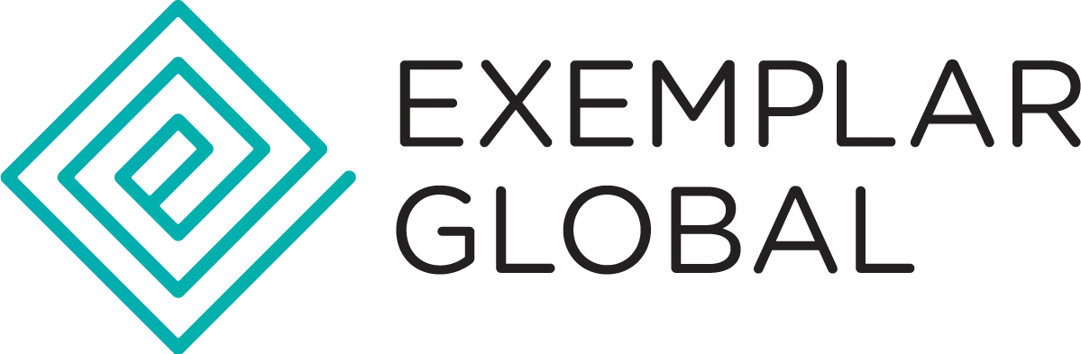 Exemplar Global logo with a stylized teal geometric diamond shape to the left of the black text 'EXEMPLAR GLOBAL'.