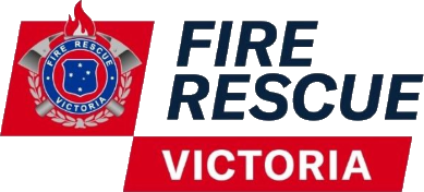 Fire Rescue Victoria logo with a red flame, badge, and text.