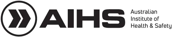 Logo of the Australian Institute of Health & Safety with a circular icon containing two stylized arrows pointing right.