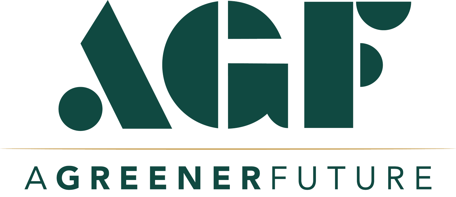 Stylized AGF logo with the text AGreenerFuture below a thin horizontal line.