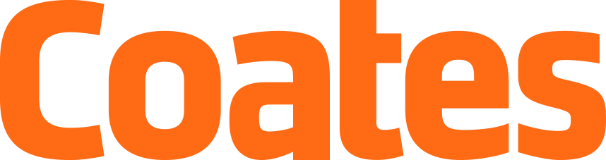Coates logo in bold orange letters.