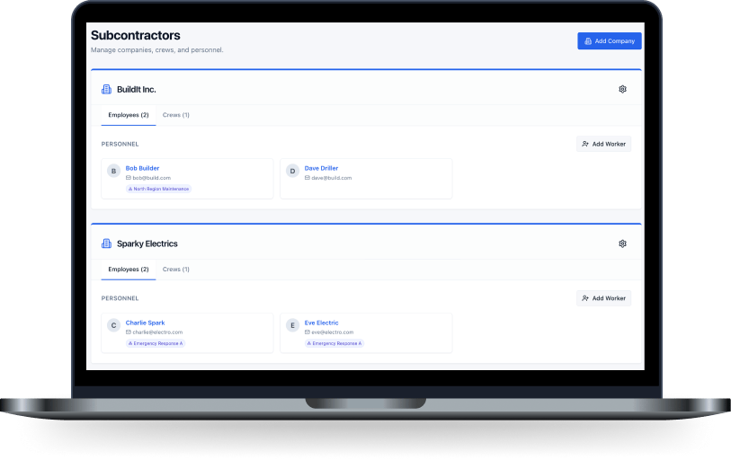 FastExternals Subcontractor Management Portal Dashboard Crews MacBook