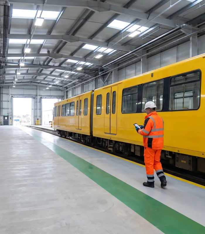 A technician looking at Arkyn FastWork at a metro train depot