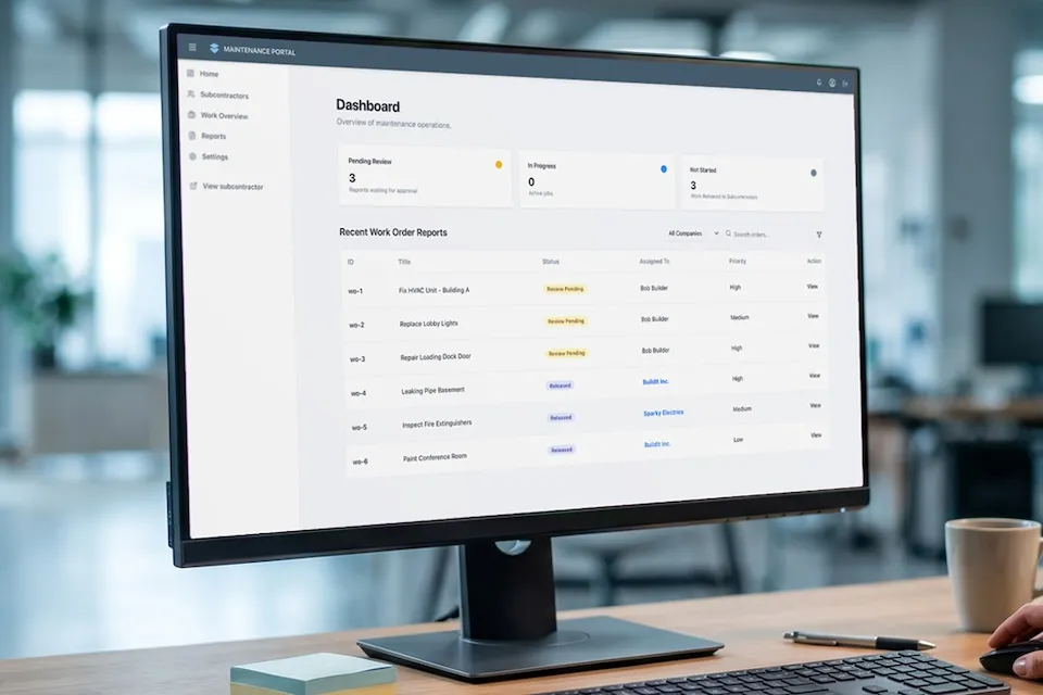 An SAP planner sitting at a desk using Arkyn FastExternals to manage maintenance subcontractors