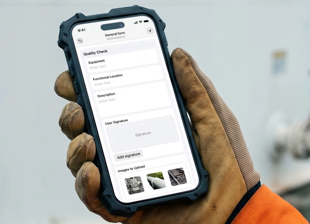 An operator looking at an Arkyn FastForm form on a phone at a gas plant
