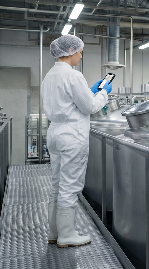 Technician using Arkyn FastWork at a dairy processing plant