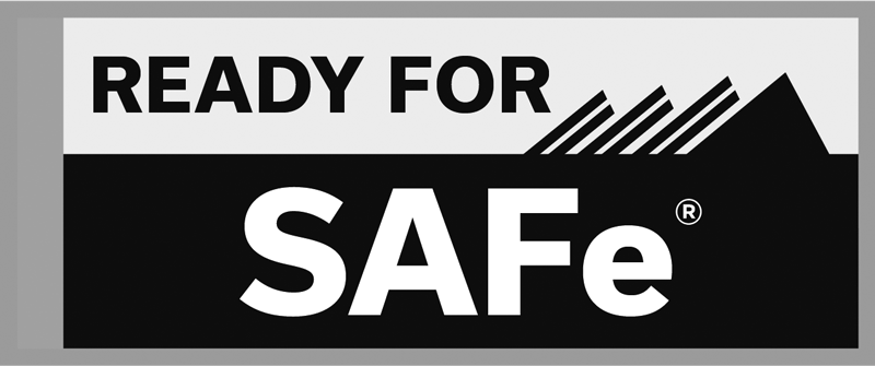 Logo with text 'READY FOR SAFe' featuring a stylized roof-like design above the word SAFe.
