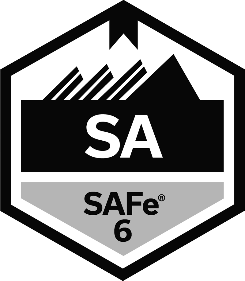 SAFe 6 Agilist certification badge with a hexagonal shape, featuring 'SA' in bold and 'SAFe 6' below.