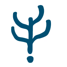 Abstract blue branching symbol resembling a stylized tree or plant with a dot beneath.