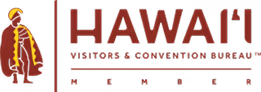 Logo of Hawaii Visitors & Convention Bureau featuring a stylized Hawaiian figure and text.