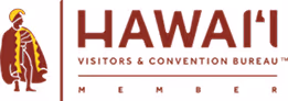 Logo of Hawaii Visitors & Convention Bureau featuring a stylized Hawaiian figure and text.