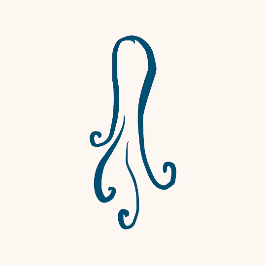 Simple hand-drawn blue octopus with four curled tentacles.