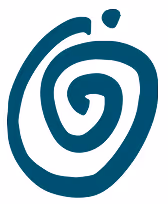 Teal-colored spiral shape with a small detached dot above it.