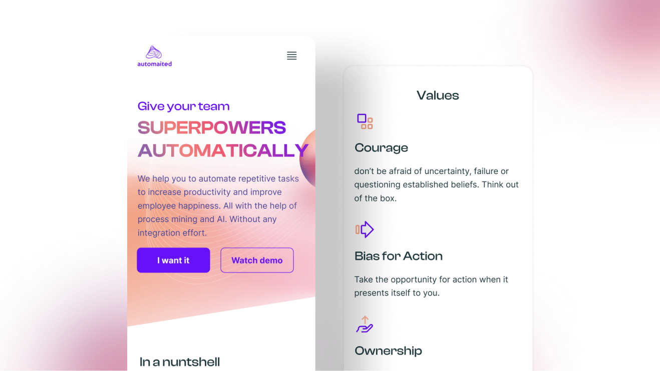 Every decision was made to help automaited look more credible, approachable, and relevant for enterprise clients.
