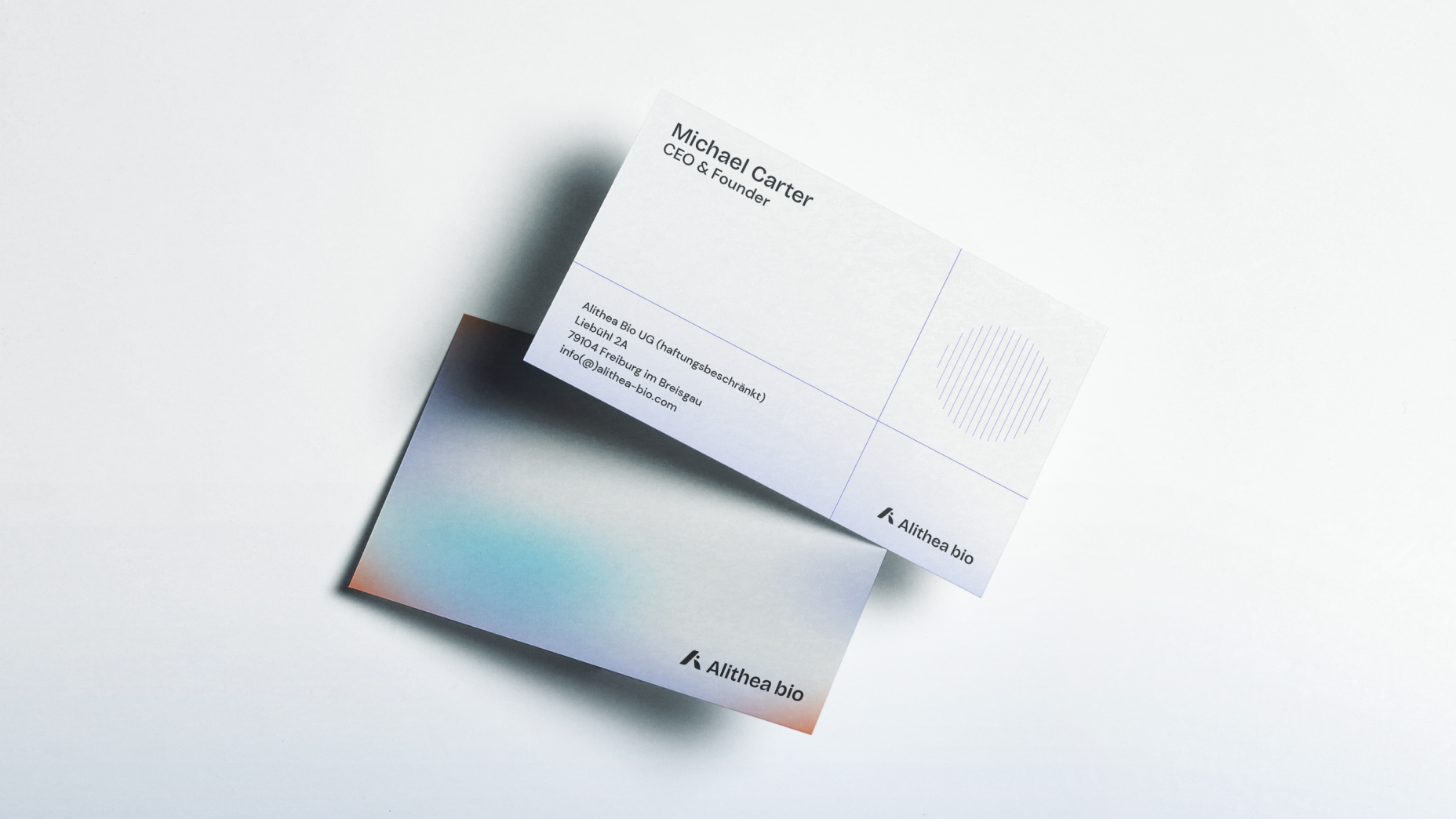 A biotech brand identity that helped Alithea look trustworthy and innovative while breaking away from the traditional visual language of its category.