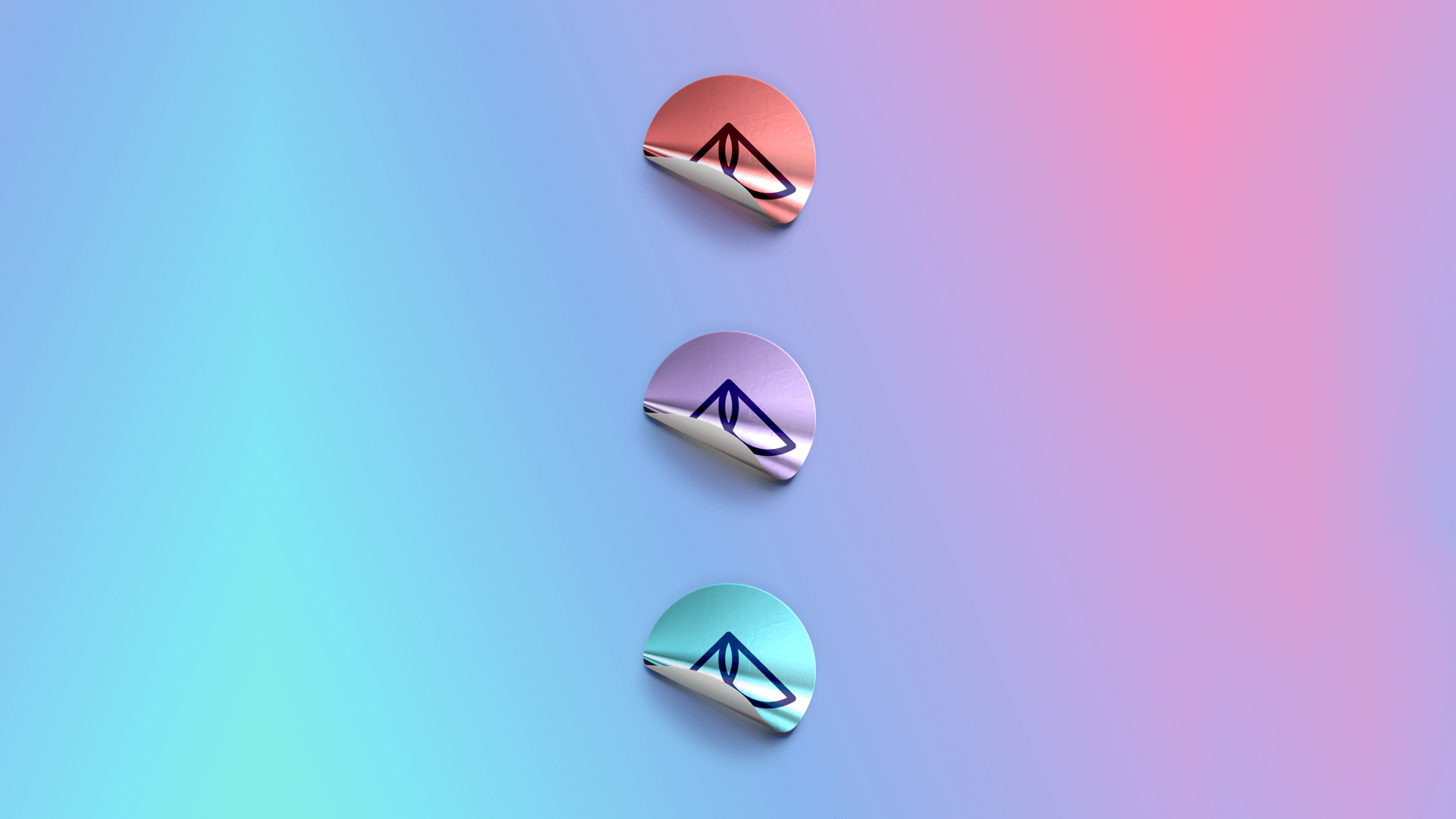 Three iridescent Lacewing logo stickers on a blue and pink gradient background
