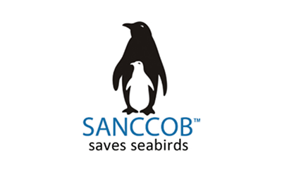Logo with a large black penguin and a smaller white penguin silhouette, with text SANCCOB saves seabirds below.