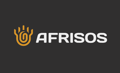 AFRISOS company logo with a stylized orange hand and spiral design on a dark gray background.