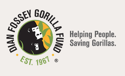 Logo of the Dian Fossey Gorilla Fund featuring a gorilla face with a baby gorilla, accompanied by the text ‘Helping People. Saving Gorillas.’ and ‘Est. 1967.’
