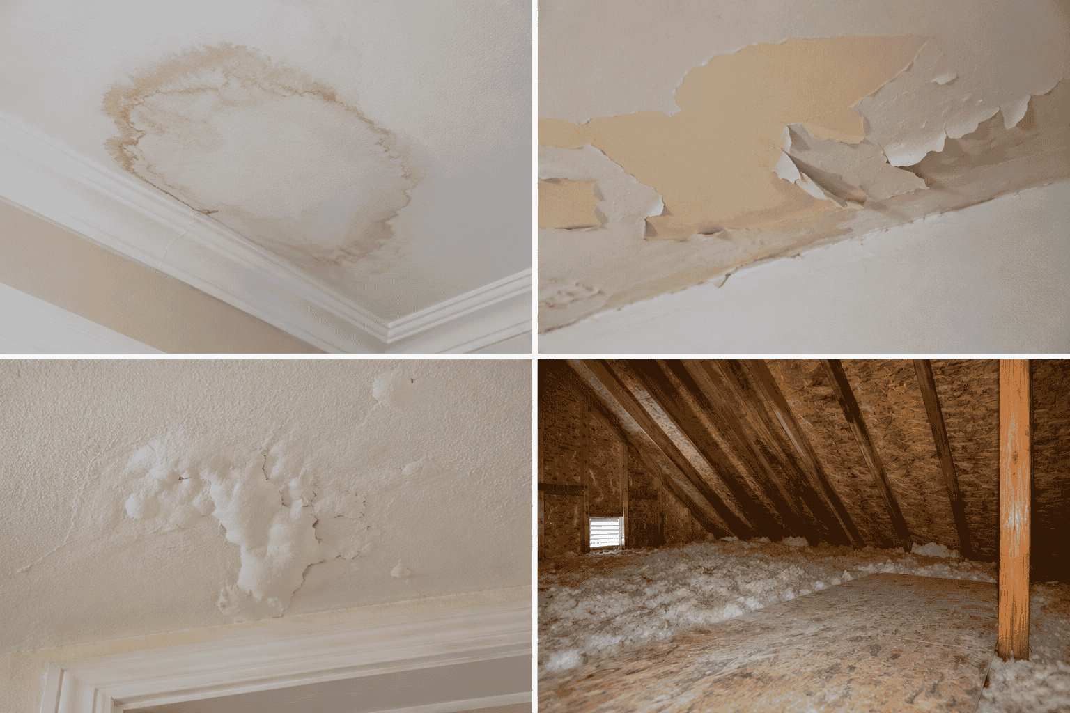 Warning Signs Inside Your Home  Sometimes the first hint shows up indoors. Brown or yellow water stains on the ceiling, peeling paint, bubbling drywall, or a musty smell in the attic can all trace back to hail damage that went unnoticed on the roof.