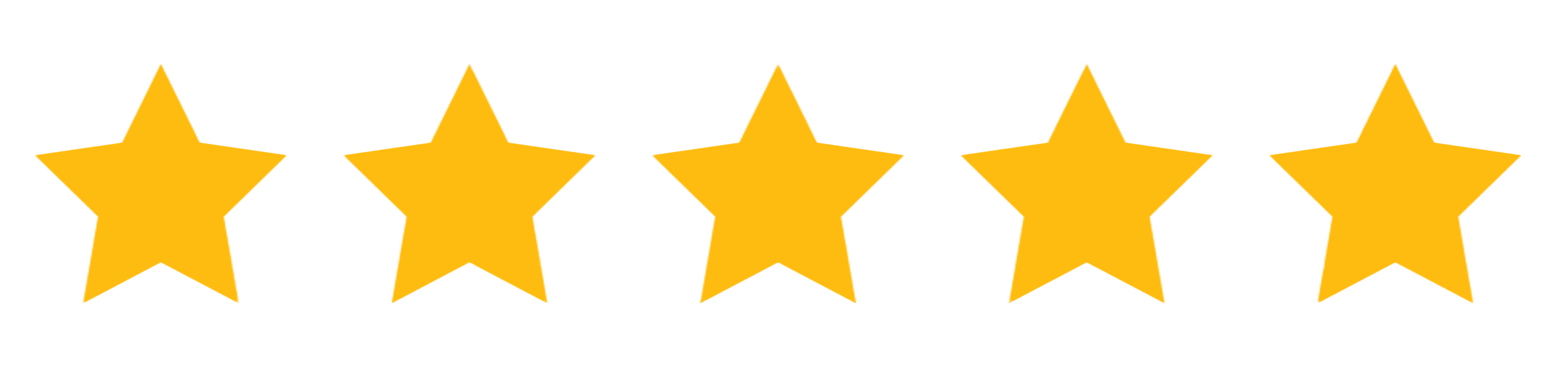 Cinque stelle dorate allineate orizzontalmente su sfondo trasparente.