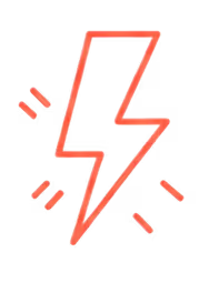 Icona di fulmine stilizzato rosso con linee che indicano energia o movimento.
