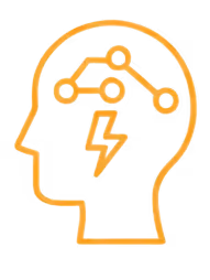 Sagoma stilizzata di una testa umana con un circuito elettronico e un fulmine all'interno, simbolo di intelligenza artificiale o innovazione tecnologica.