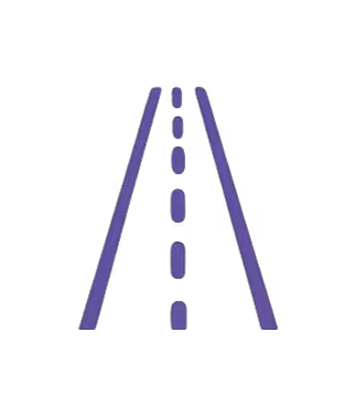 Icona stilizzata di una strada con linee di mezzeria discontinua viola.