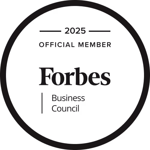 Forbes Business Council 2023 official member badge in a black circular design.