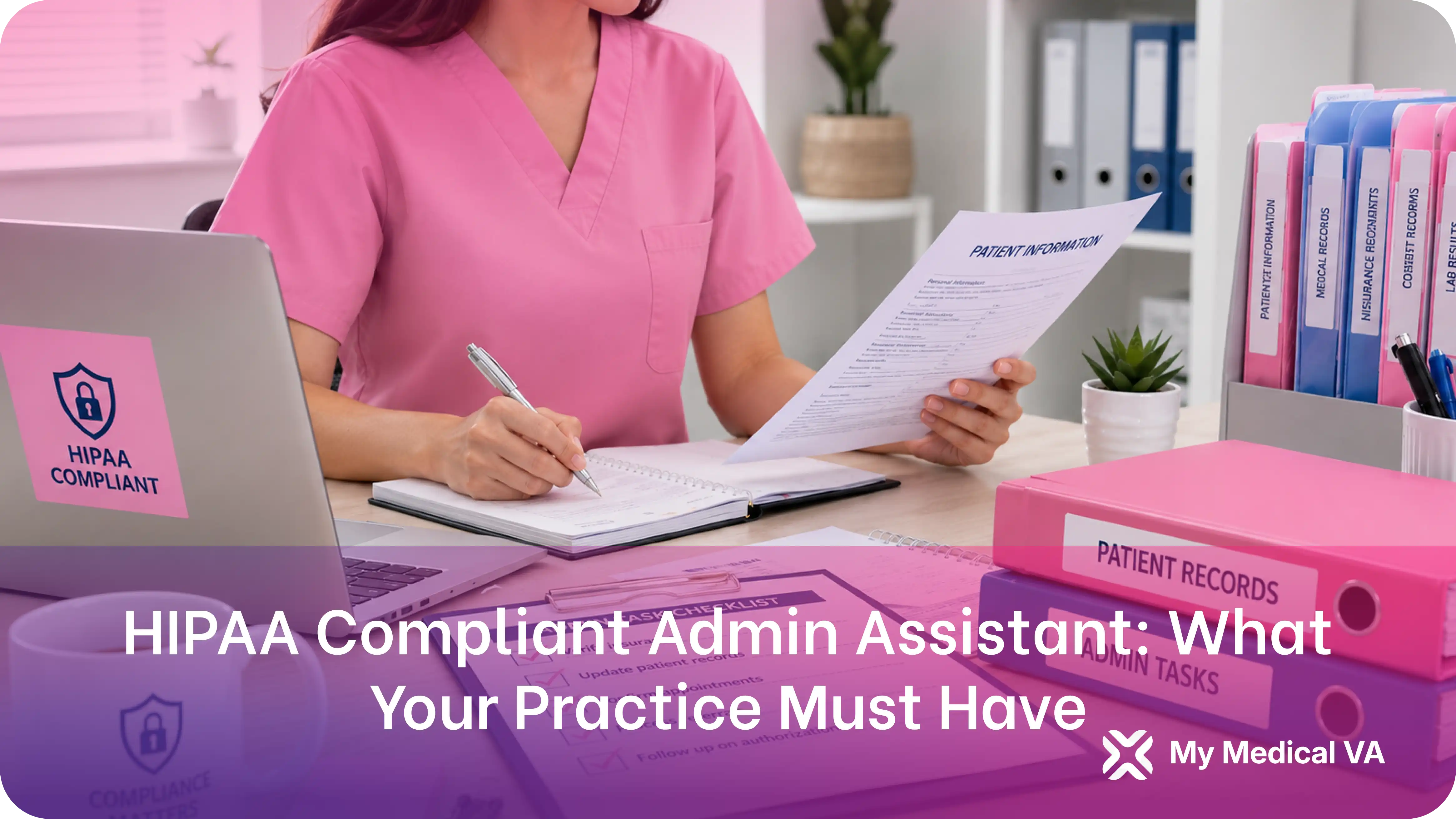 an image of a hipaa compliant admin assistant reviewing patient information